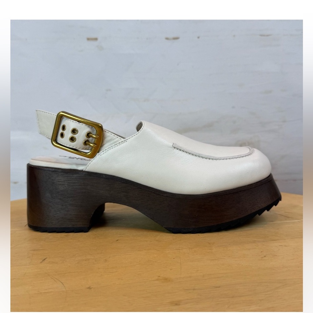 Charlotte Stone Cream Leather Platform Mules (Carlos slingback clog)